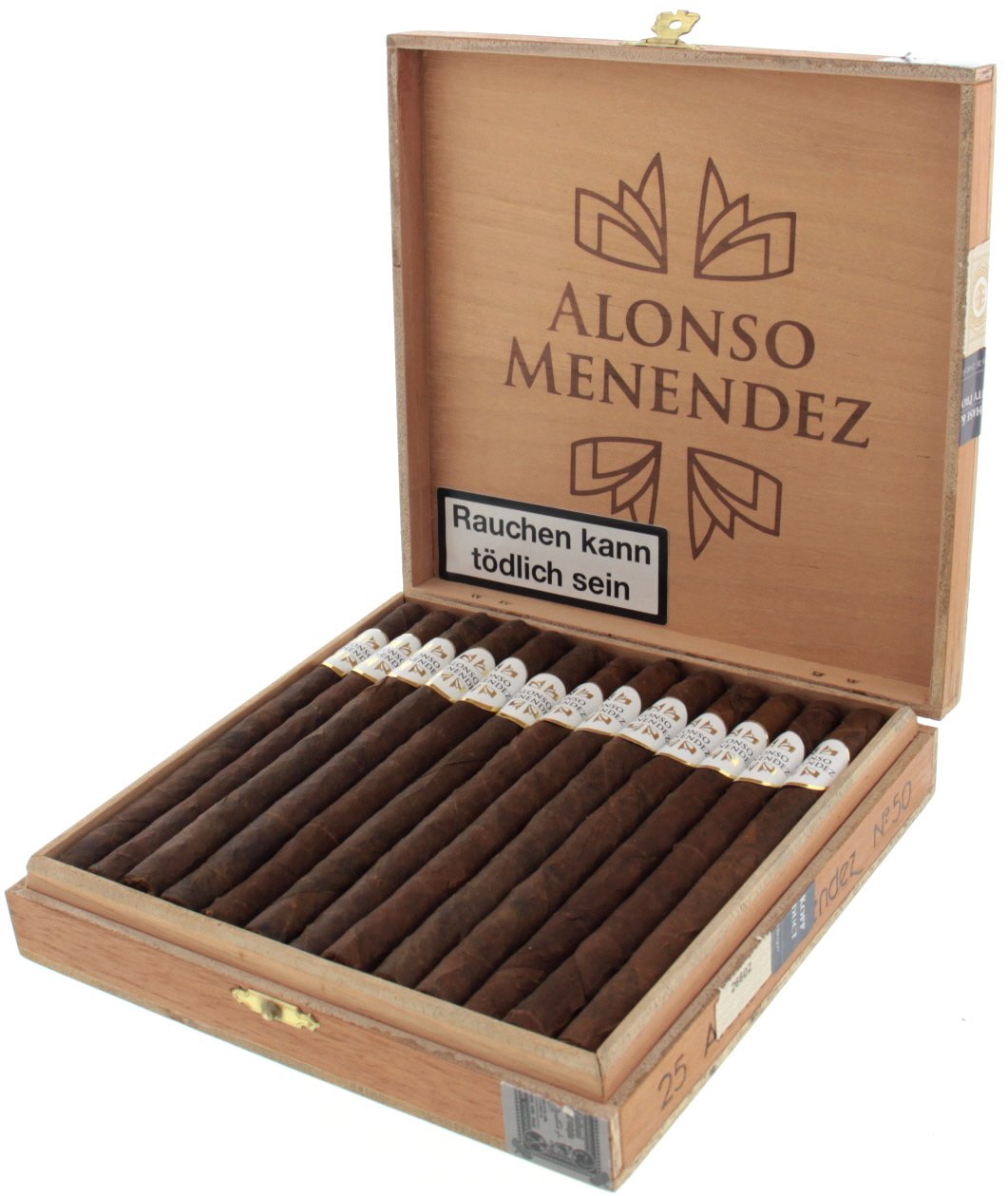 Alonso Menendez No. 50 Panatela in the open box of 25