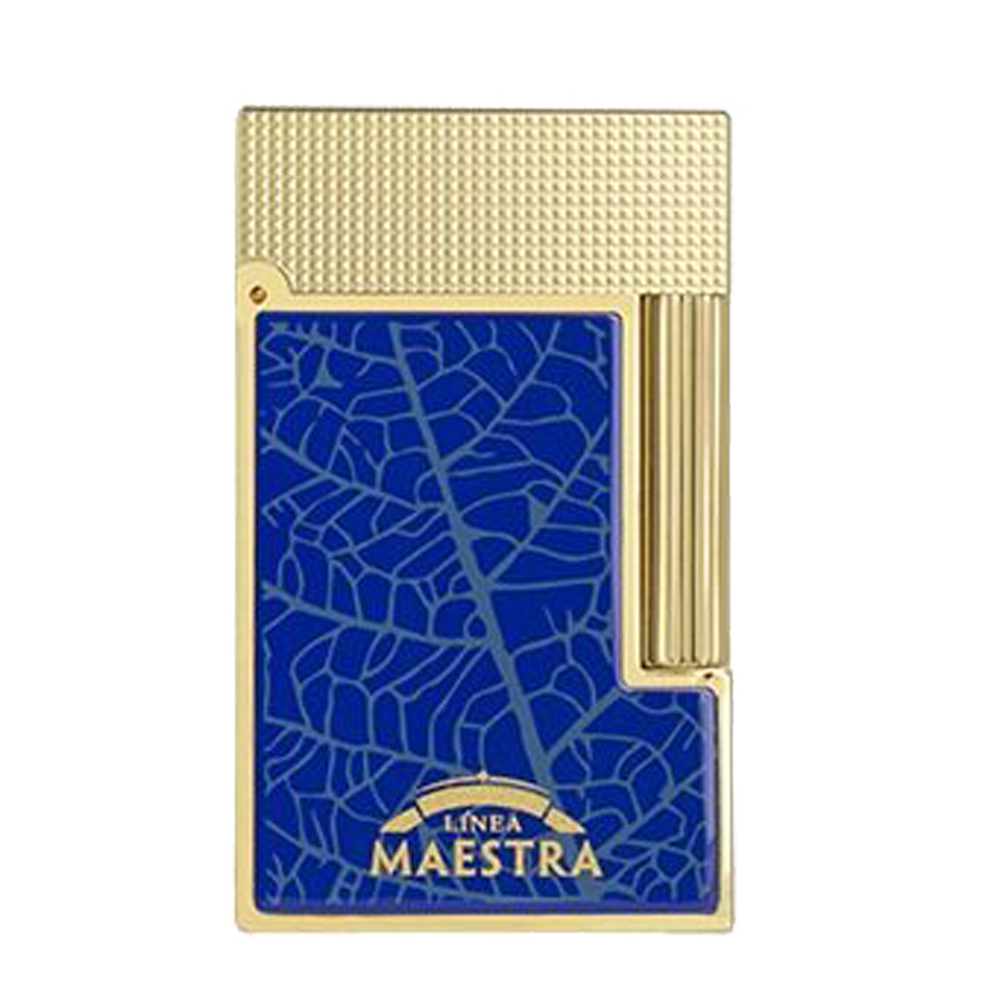 S.T. Dupont Ligne 2 Partagas Linea Maestra Blau/Gold, das Luxusfeuerzeug mit Blattaderoptik