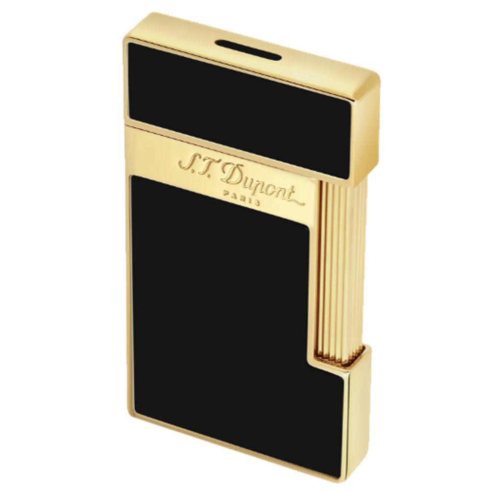 S.T. Dupont Slimmy Schwarz Gelbgold mit flacher Flamme 