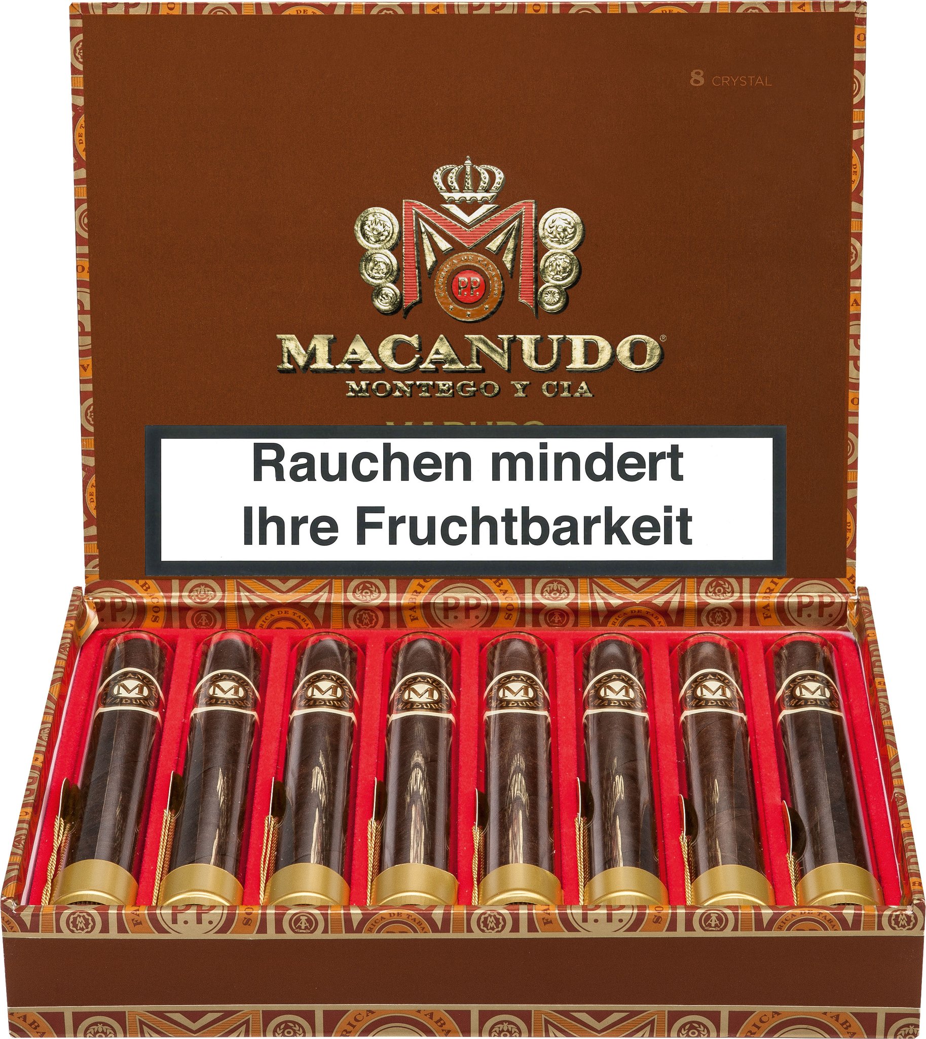 Macanudo Maduro Crystal Gran Corona Glas Tubos in schöner 8er Kiste 