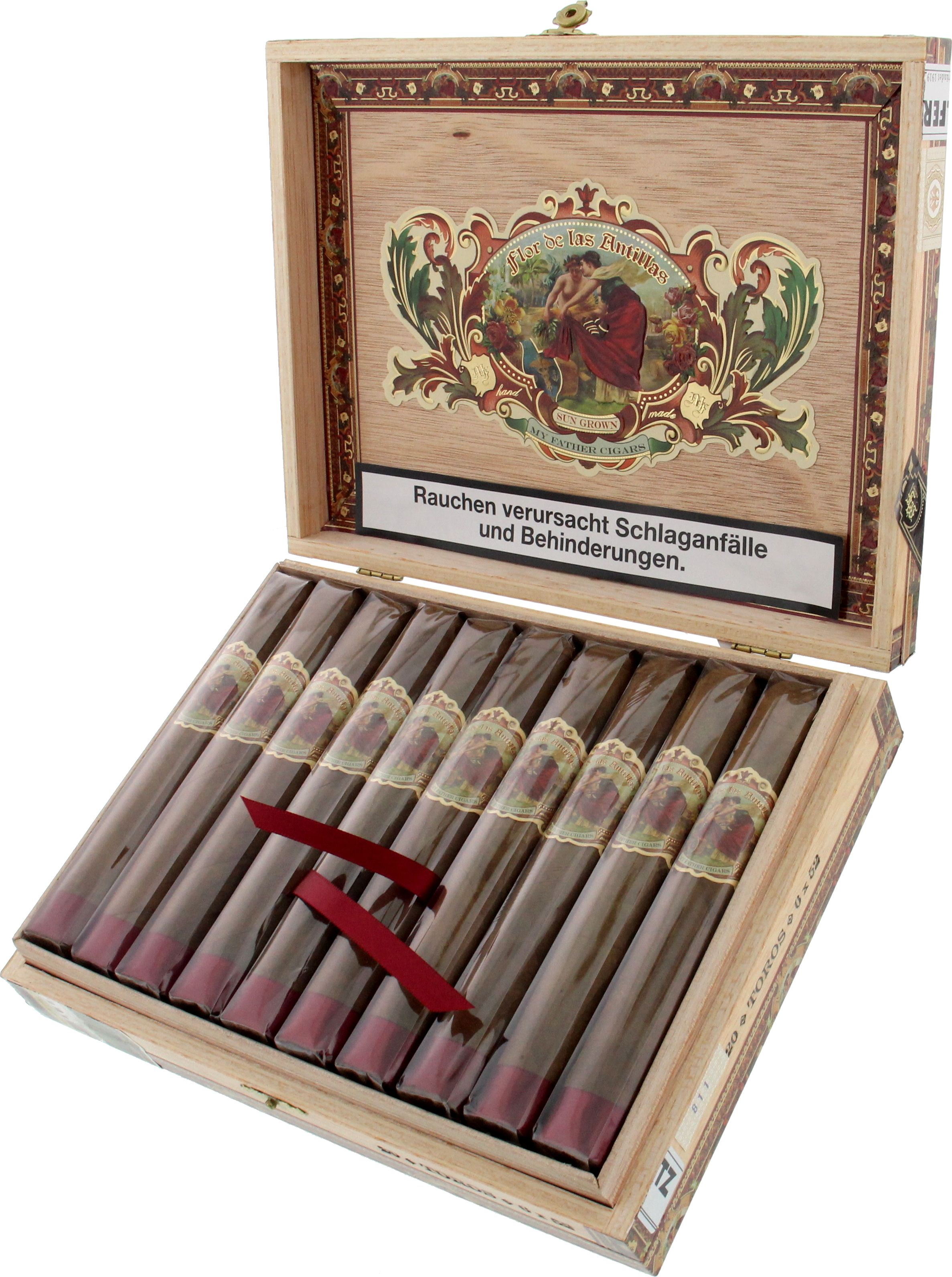 Flor de las Antillas Sungrown Toro in the open box of 20