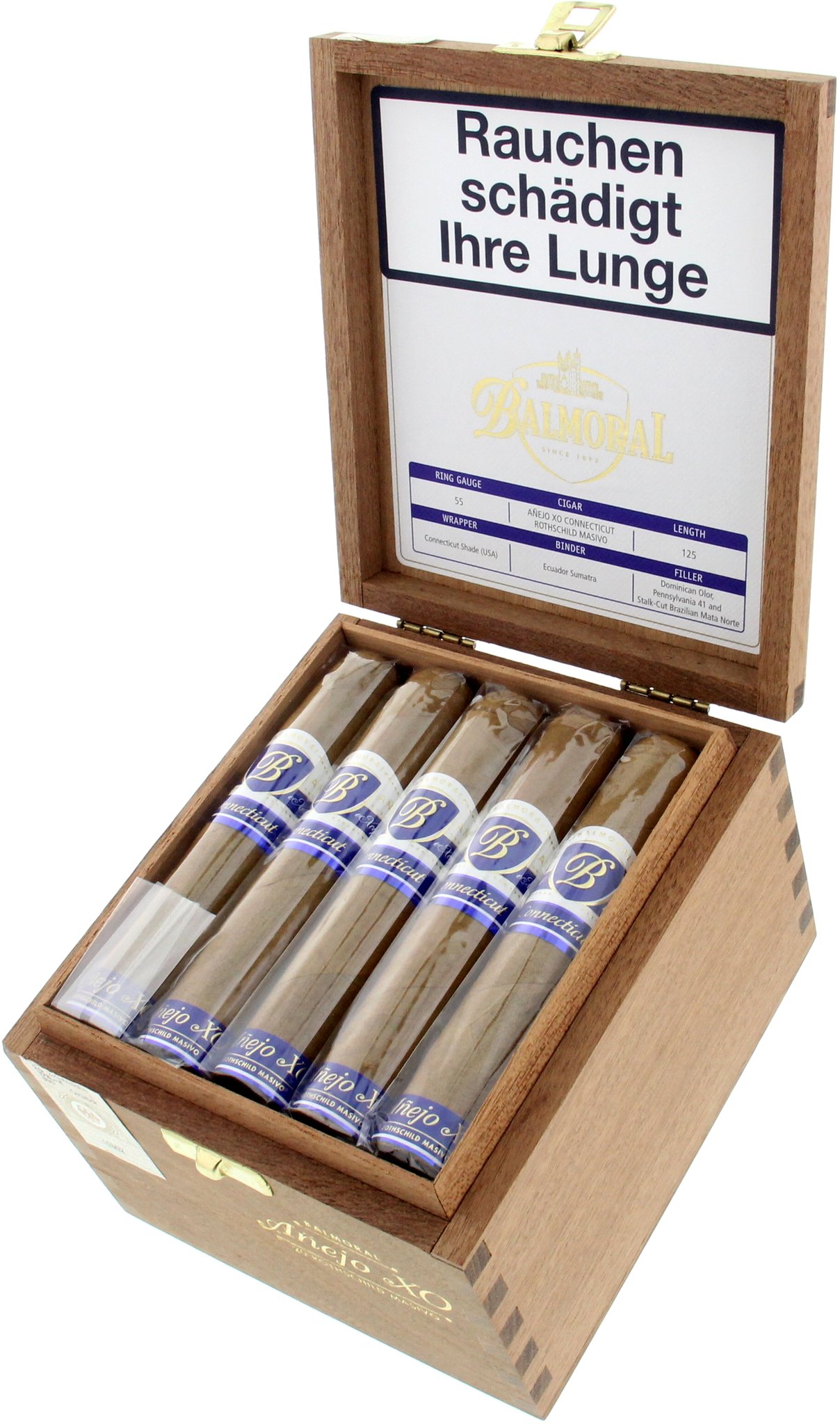 Balmoral Anejo XO Connecticut Rothschild Masivo as an open 20 box 